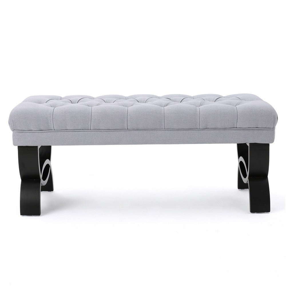 Benjara Riam Ottoman Bench, 41 Inch, Button Tufted, Rounded Birch Wood Legs