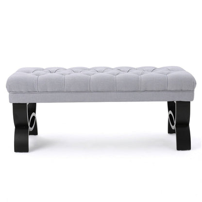 Benjara Riam Ottoman Bench, 41 Inch, Button Tufted, Rounded Birch Wood Legs