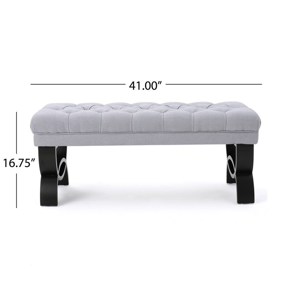 Benjara Riam Ottoman Bench, 41 Inch, Button Tufted, Rounded Birch Wood Legs