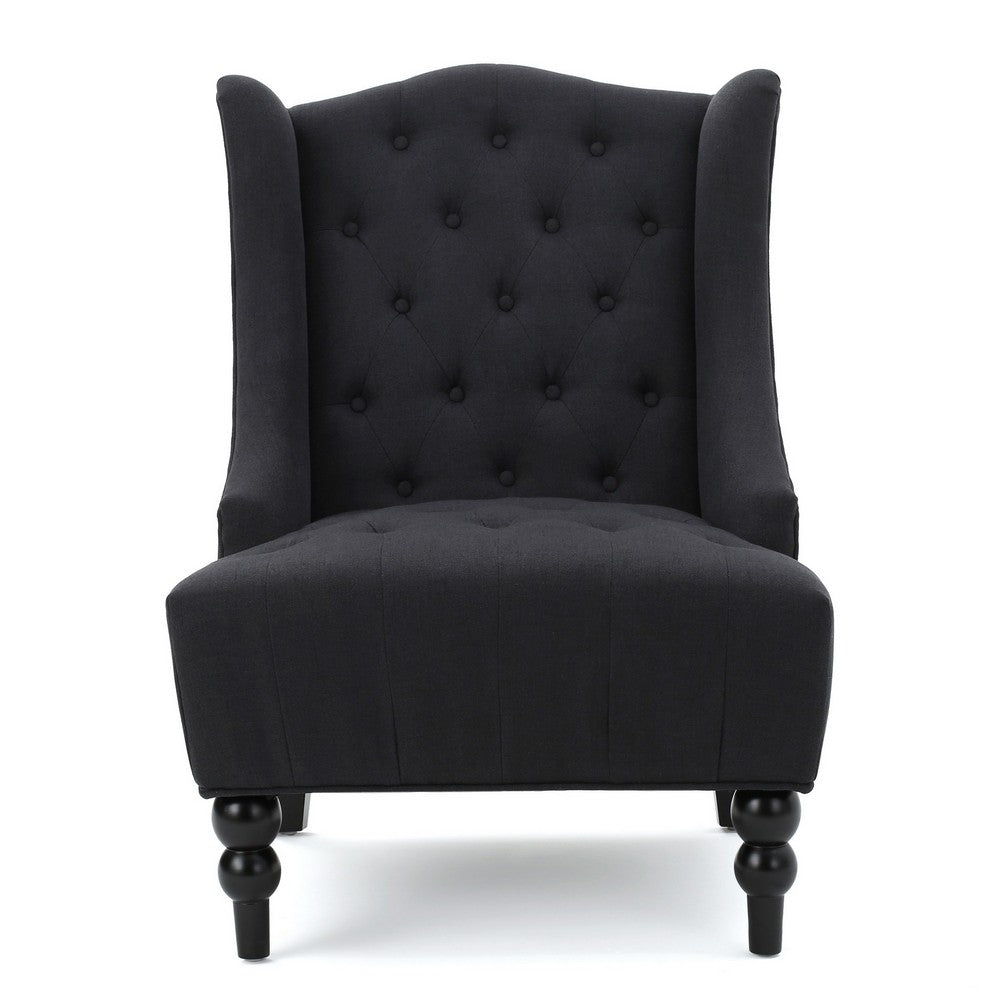 Benjara Tesy Accent Club Chair, Wingback Design, Button Tufted Gray Fabric