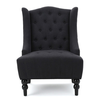 Benjara Tesy Accent Club Chair, Wingback Design, Button Tufted Gray Fabric