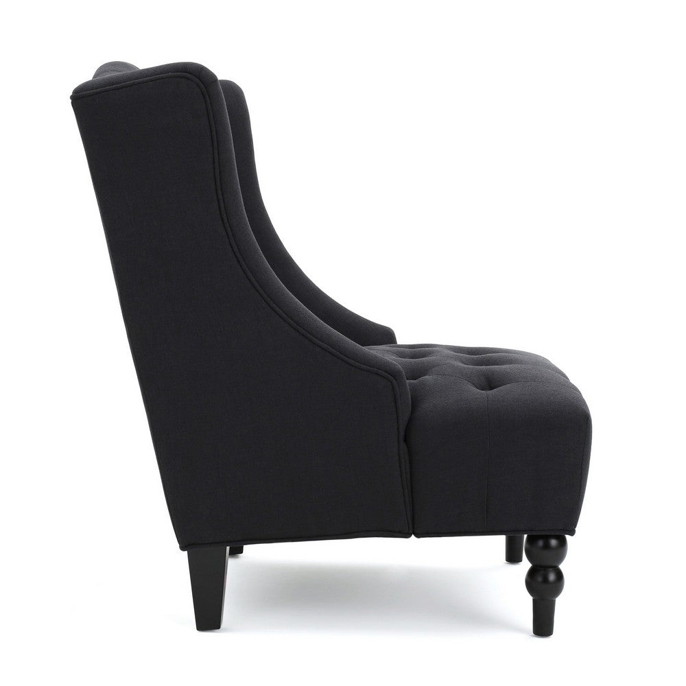 Benjara Tesy Accent Club Chair, Wingback Design, Button Tufted Gray Fabric