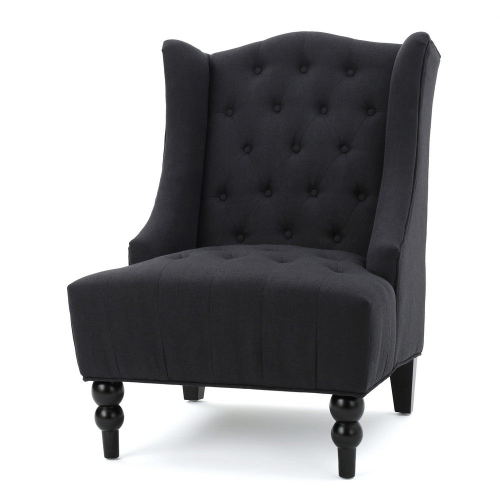 Benjara Tesy Accent Club Chair, Wingback Design, Button Tufted Gray Fabric