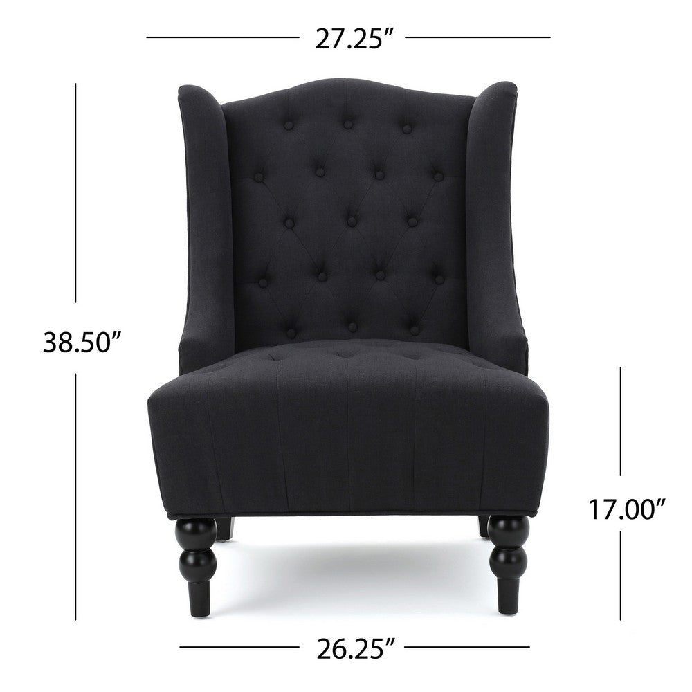 Benjara Tesy Accent Club Chair, Wingback Design, Button Tufted Gray Fabric