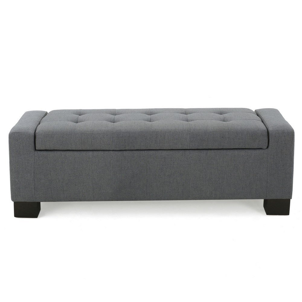 Benjara Liani Ottoman Bench, Button Tufted Gray, 50 Inch, Lift Top Storage