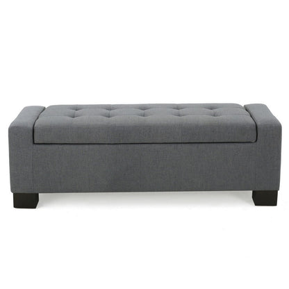 Benjara Liani Ottoman Bench, Button Tufted Gray, 50 Inch, Lift Top Storage