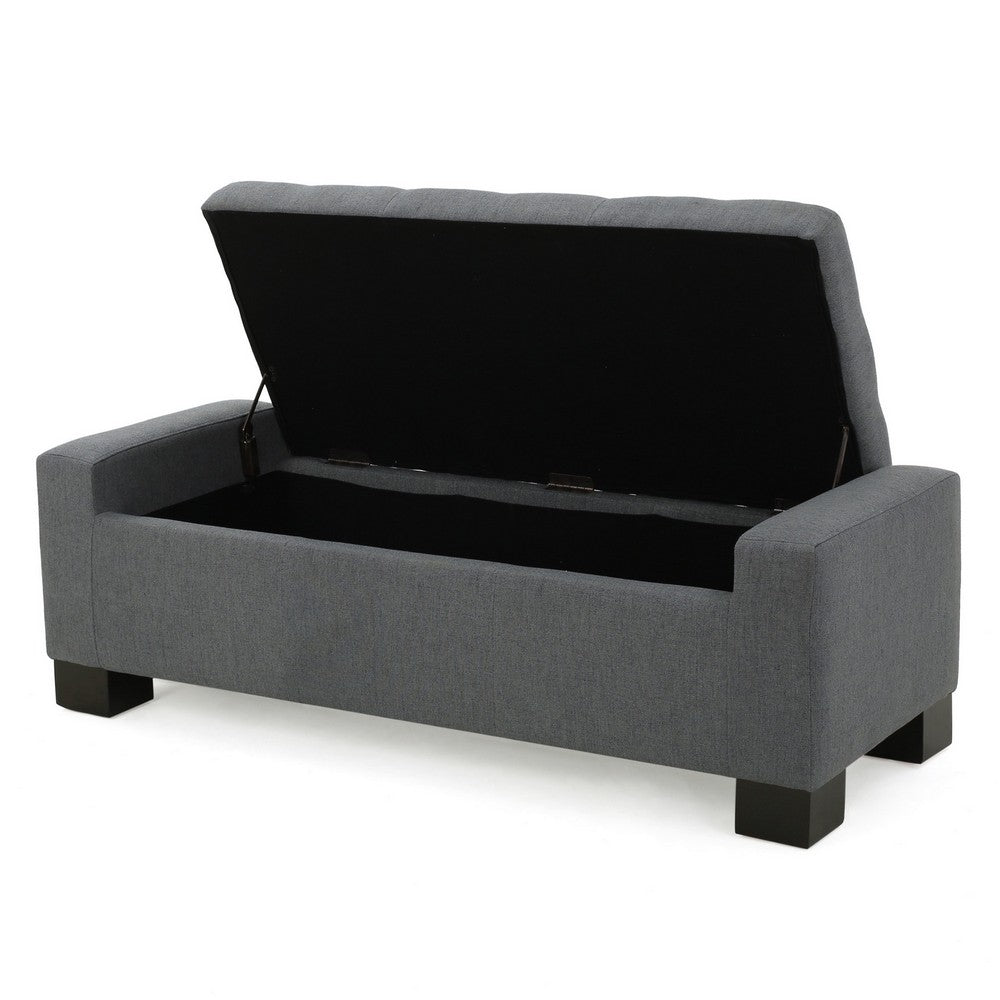 Benjara Liani Ottoman Bench, Button Tufted Gray, 50 Inch, Lift Top Storage