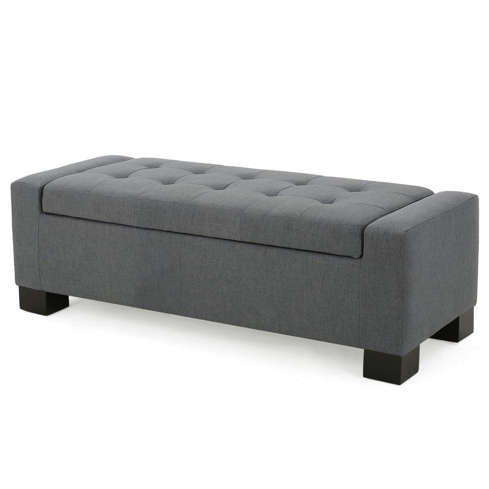 Benjara Liani Ottoman Bench, Button Tufted Gray, 50 Inch, Lift Top Storage