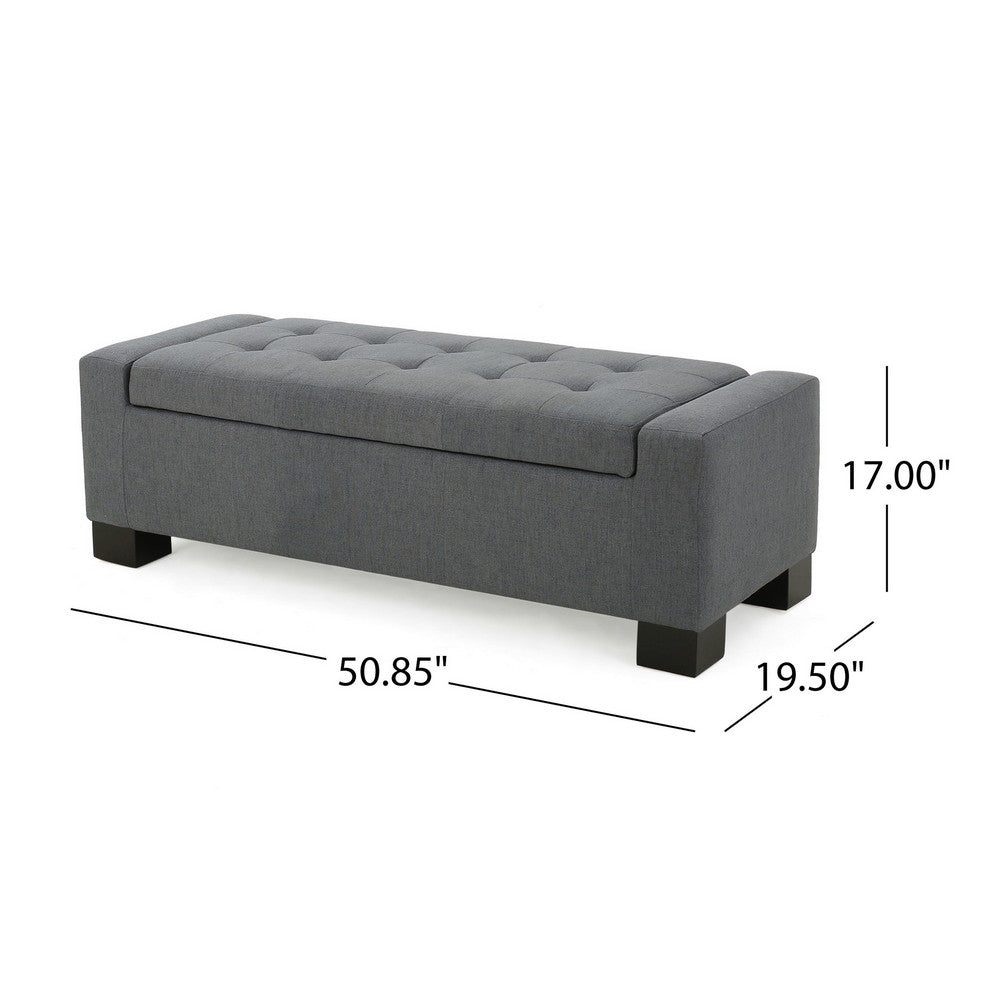 Benjara Liani Ottoman Bench, Button Tufted Gray, 50 Inch, Lift Top Storage