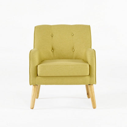 Benjara Tilo Accent Armchair, Modern Yellow Fabric, Splayed Birch Wood Legs