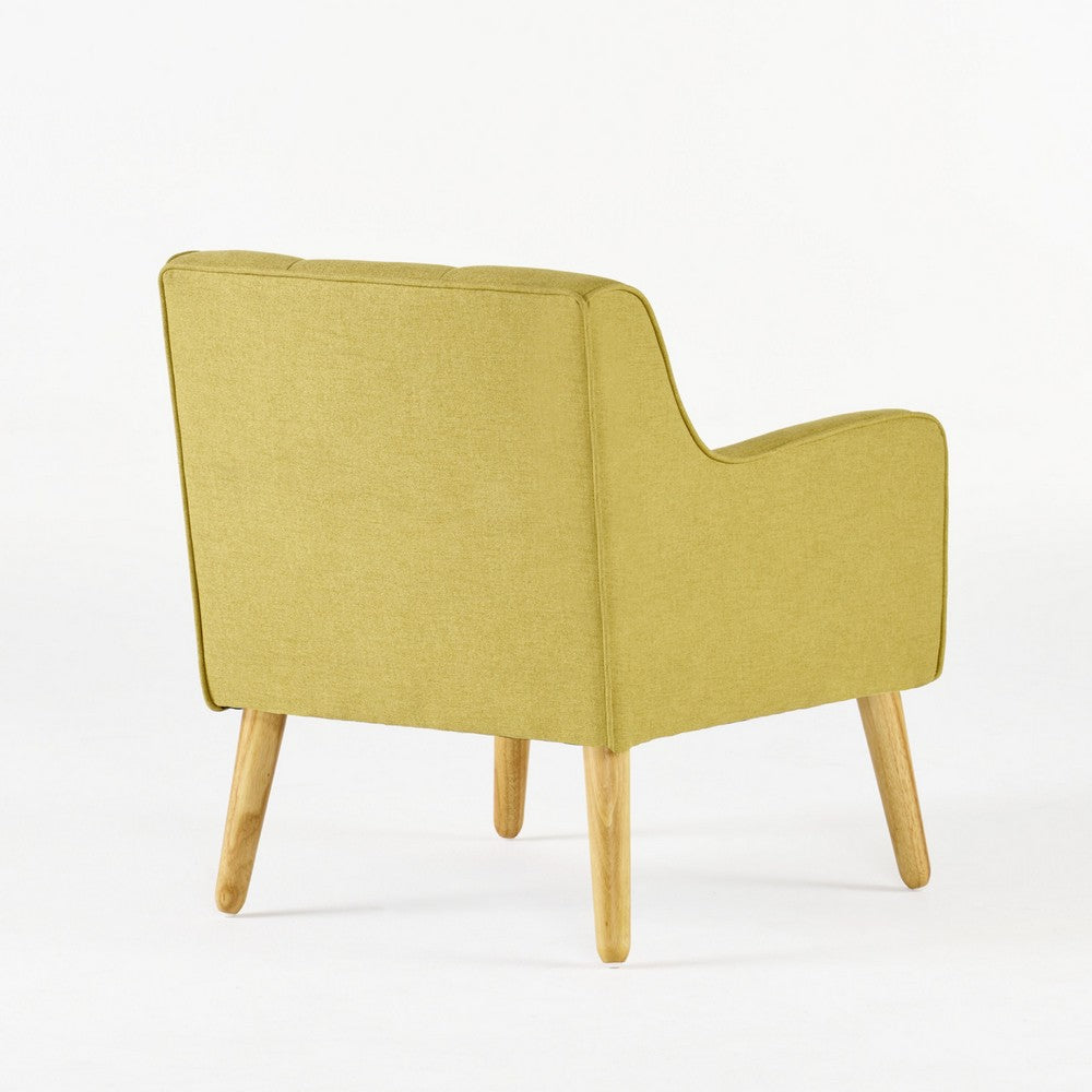 Benjara Tilo Accent Armchair, Modern Yellow Fabric, Splayed Birch Wood Legs