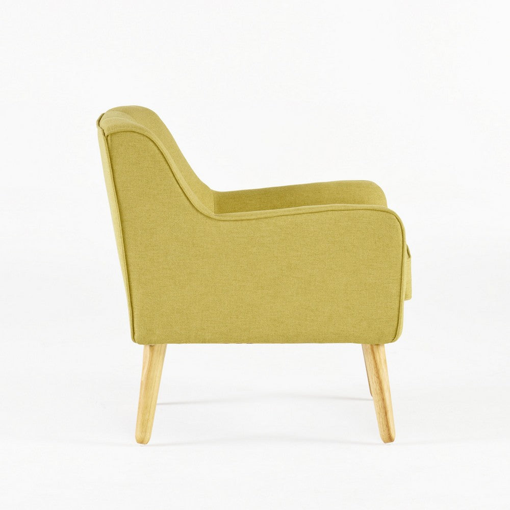 Benjara Tilo Accent Armchair, Modern Yellow Fabric, Splayed Birch Wood Legs