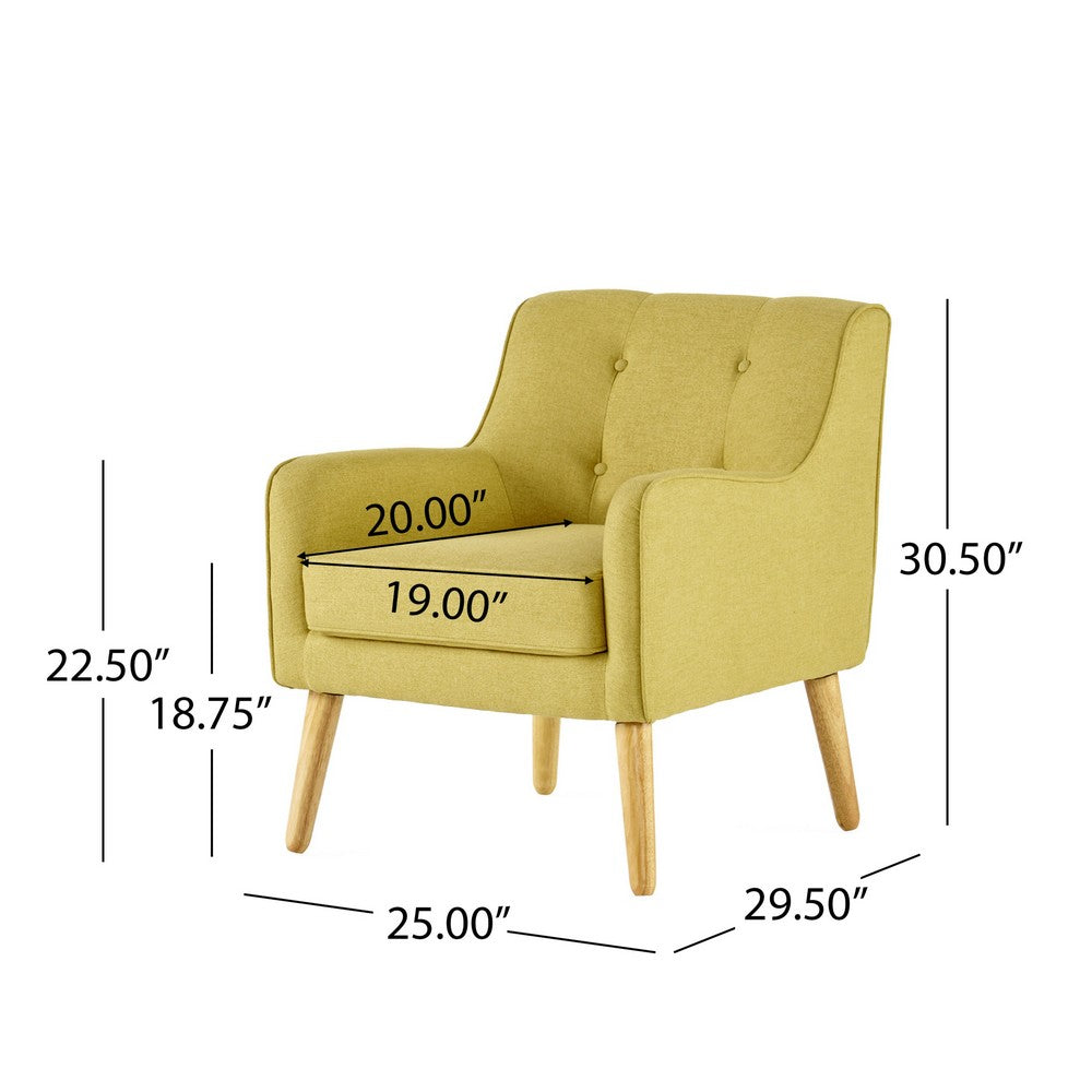 Benjara Tilo Accent Armchair, Modern Yellow Fabric, Splayed Birch Wood Legs