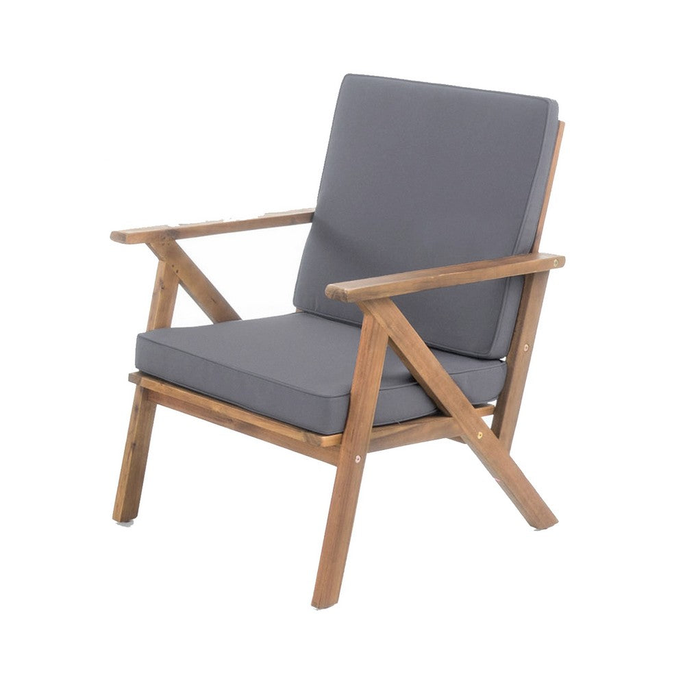 Benjara Namm 4pc Outdoor Table, Chairs, Loveseat Set, Brown Acacia Wood, Gray