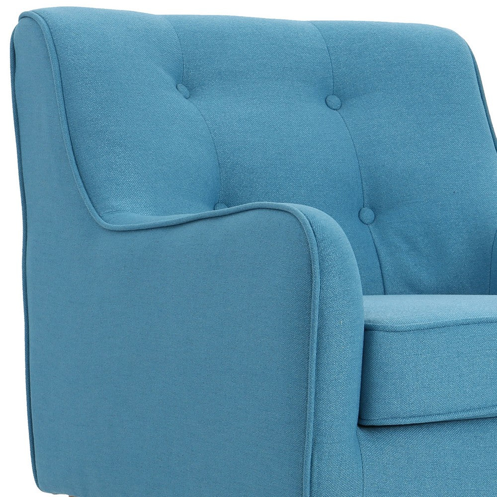Benjara Tilo Accent Lounge Armchair, Blue Fabric, Splayed Birch Wood Legs