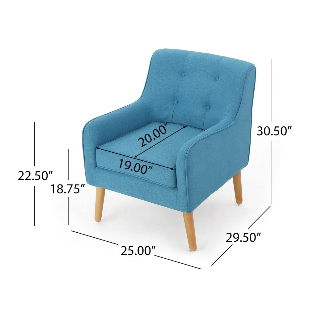 Benjara Tilo Accent Lounge Armchair, Blue Fabric, Splayed Birch Wood Legs