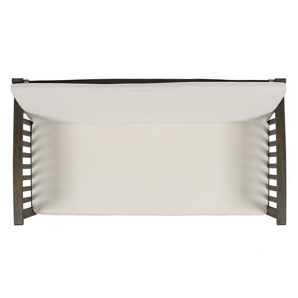 Benjara Gerry Outdoor Loveseat, Slat Panel Design, 53 Inch, Ivory Cushions