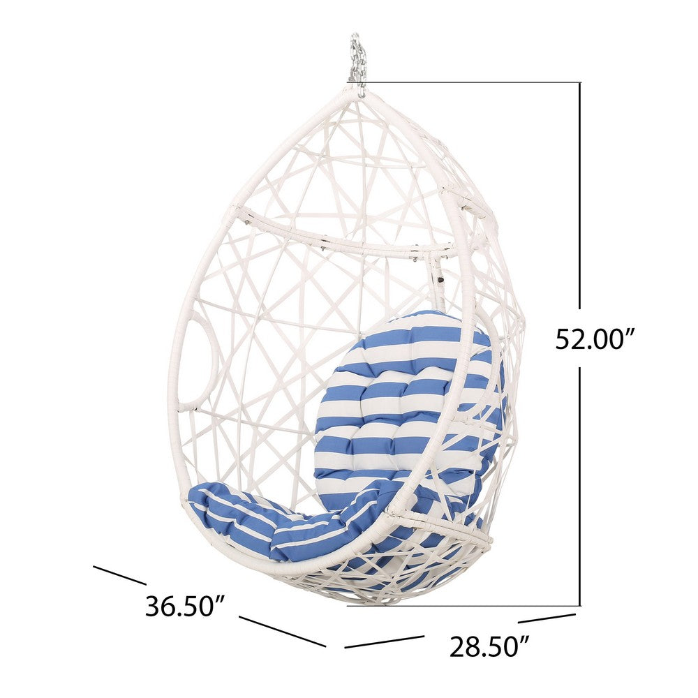 Benjara Tubo Hanging Basket Chair, Egg Shape, Rattan Woven, White