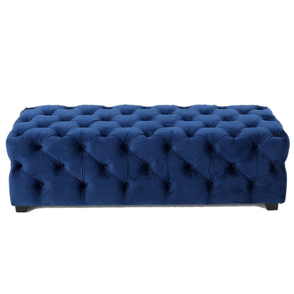 Benjara Puro Ottoman Bench, 51 Inch, Button Tufted, Plush Navy Blue Velvet