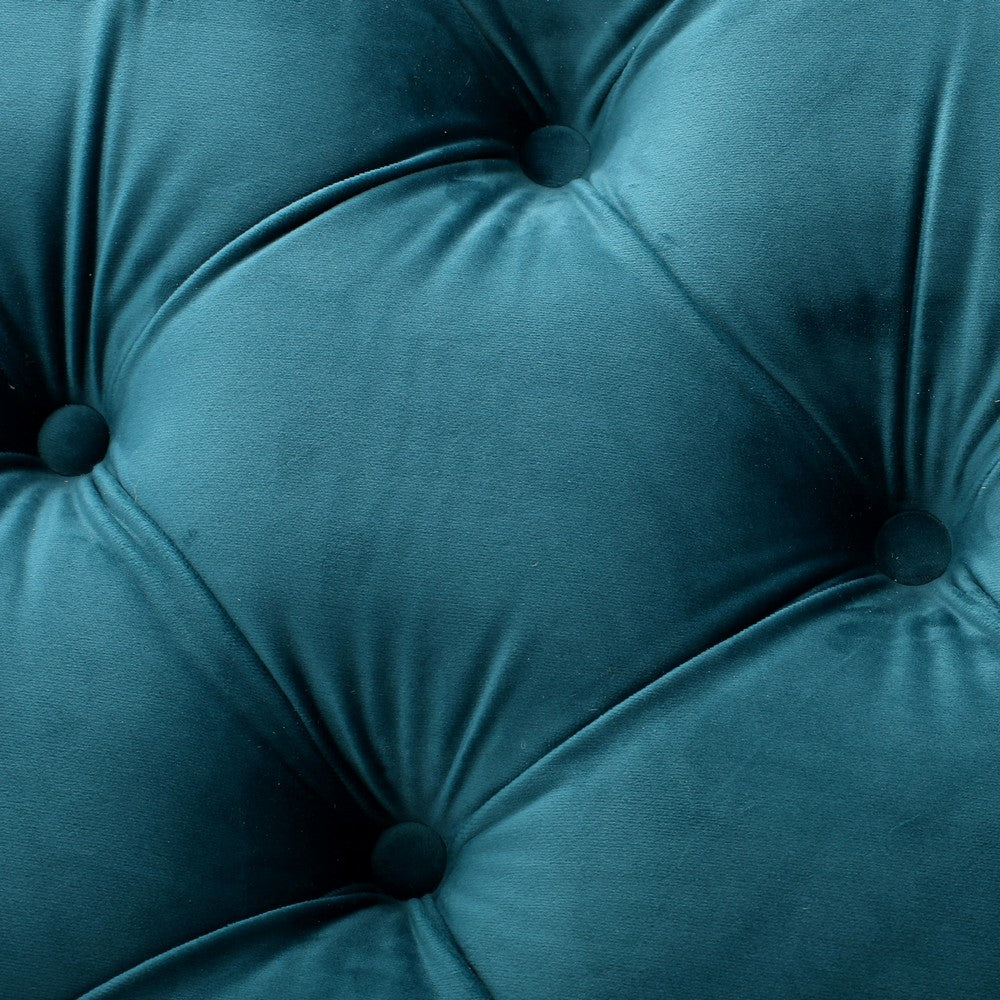 Benjara Puro Ottoman Bench, 51 Inch, Button Tufted, Plush Teal Blue Velvet
