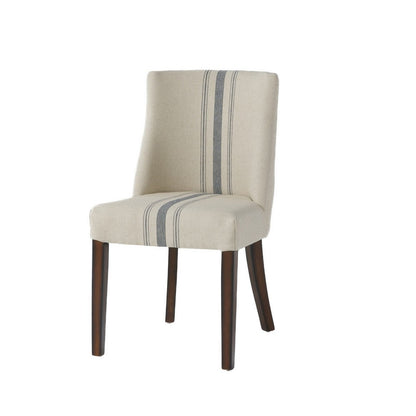 Benjara Dining Chair Set of 2, Nailhead Accents, Beige, Brown Rubberwood Legs