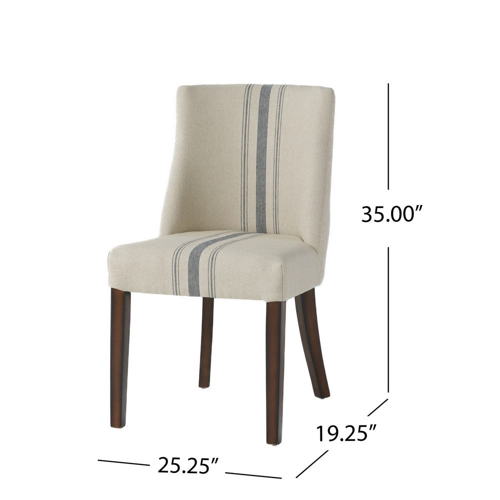 Benjara Dining Chair Set of 2, Nailhead Accents, Beige, Brown Rubberwood Legs
