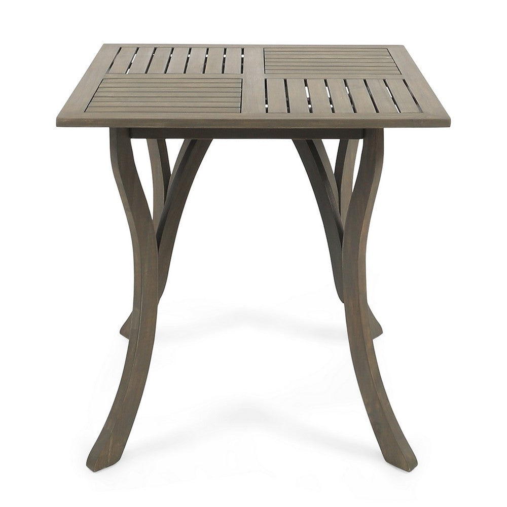 Benjara Olen Outdoor Dining Table, Slat Panel Top, 33 Inch, Brown Acacia Wood