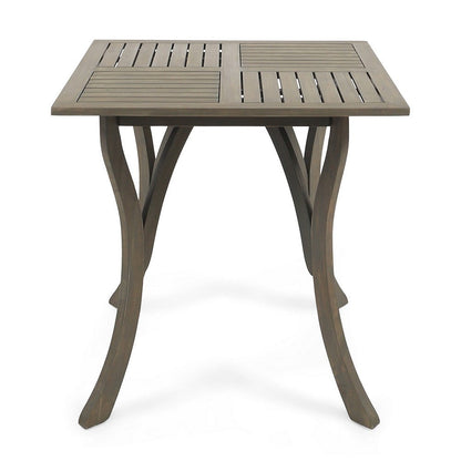 Benjara Olen Outdoor Dining Table, Slat Panel Top, 33 Inch, Brown Acacia Wood