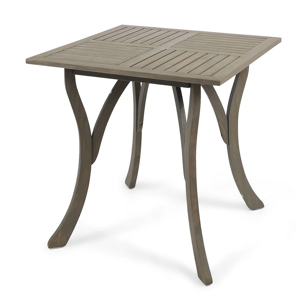 Benjara Olen Outdoor Dining Table, Slat Panel Top, 33 Inch, Brown Acacia Wood