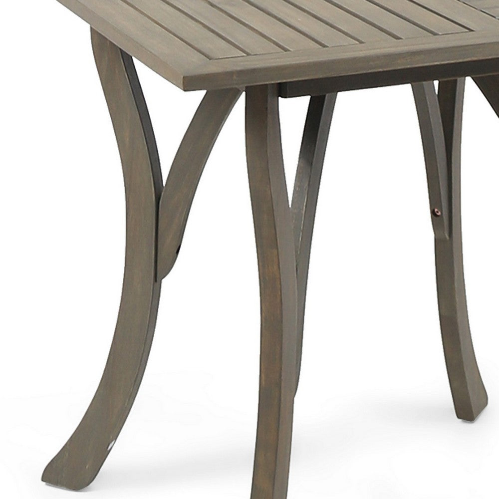 Benjara Olen Outdoor Dining Table, Slat Panel Top, 33 Inch, Brown Acacia Wood