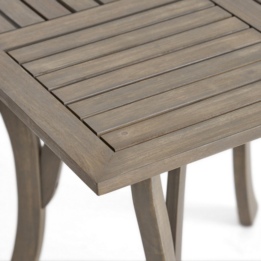 Benjara Olen Outdoor Dining Table, Slat Panel Top, 33 Inch, Brown Acacia Wood