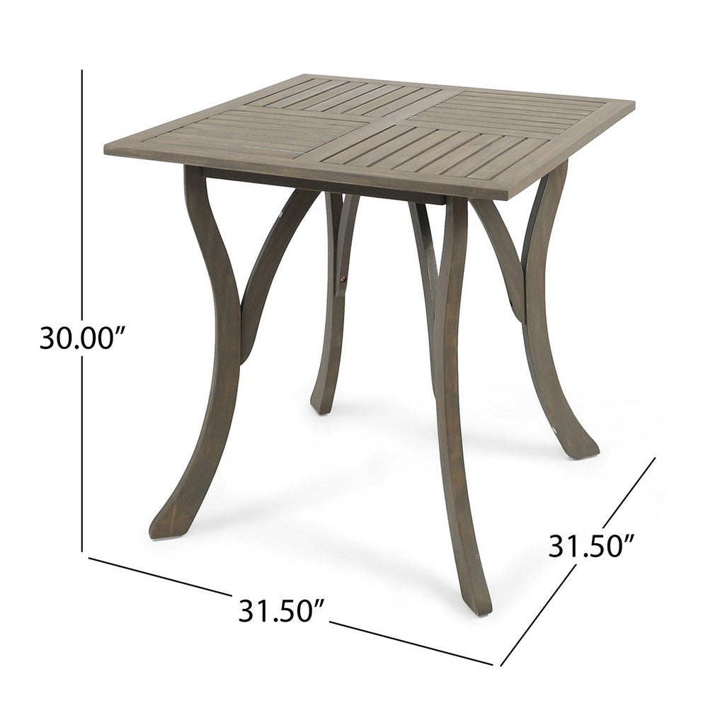 Benjara Olen Outdoor Dining Table, Slat Panel Top, 33 Inch, Brown Acacia Wood