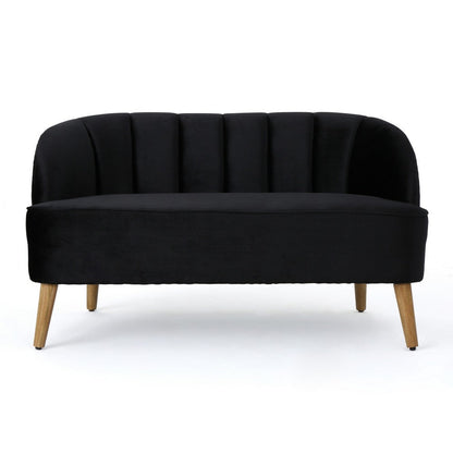 Benjara Loveseat, Channel Stitching, Tapered Wood Legs, 50 Inch, Black Velvet