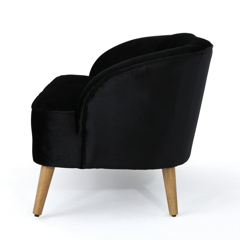 Benjara Loveseat, Channel Stitching, Tapered Wood Legs, 50 Inch, Black Velvet