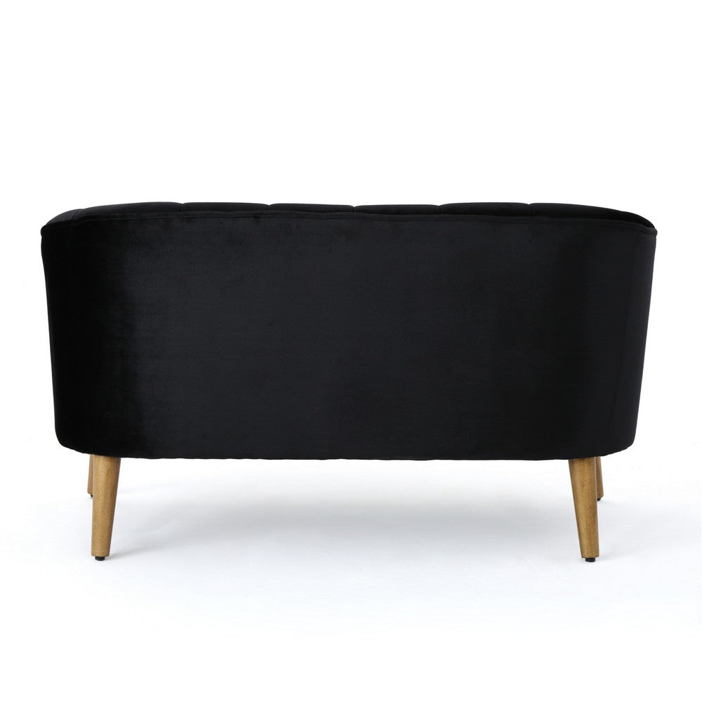 Benjara Loveseat, Channel Stitching, Tapered Wood Legs, 50 Inch, Black Velvet
