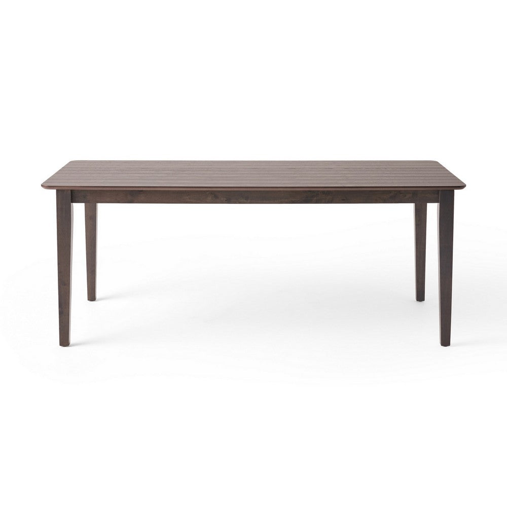Benjara Dining Table, 76 Inch Rectangular, Curved Corners, Brown Rubberwood