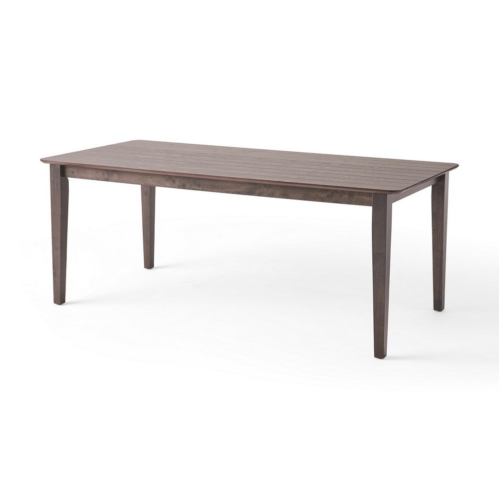 Benjara Dining Table, 76 Inch Rectangular, Curved Corners, Brown Rubberwood