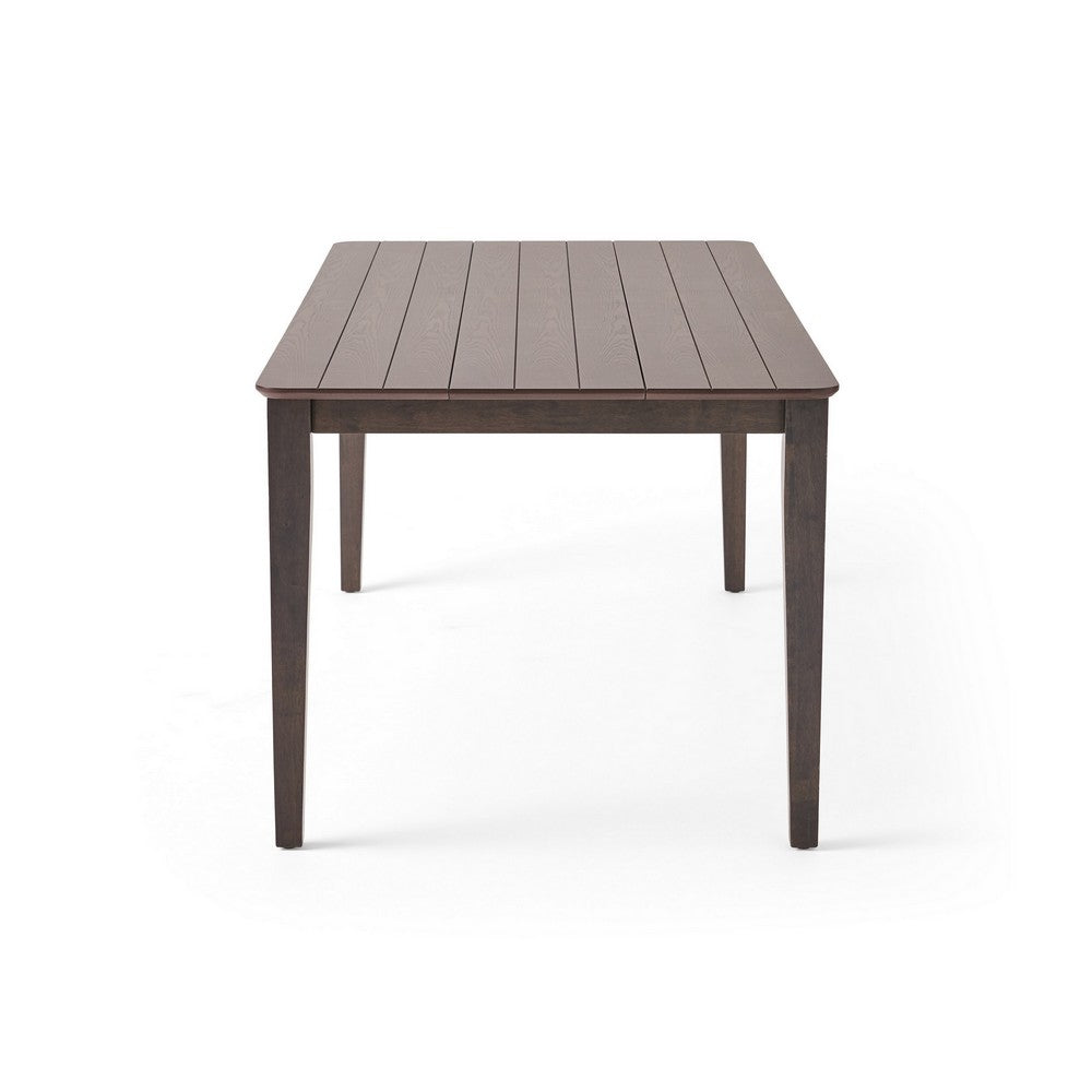 Benjara Dining Table, 76 Inch Rectangular, Curved Corners, Brown Rubberwood