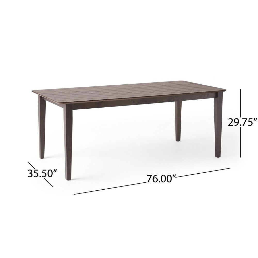 Benjara Dining Table, 76 Inch Rectangular, Curved Corners, Brown Rubberwood