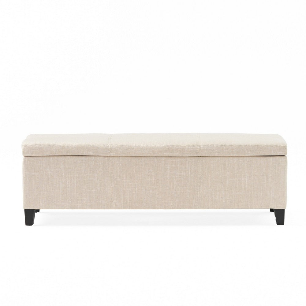 Benjara Elias Storage Ottoman Bench, Detailed Beige Faux Leather, 51 Inch