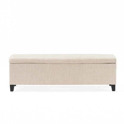 Benjara Elias Storage Ottoman Bench, Detailed Beige Faux Leather, 51 Inch