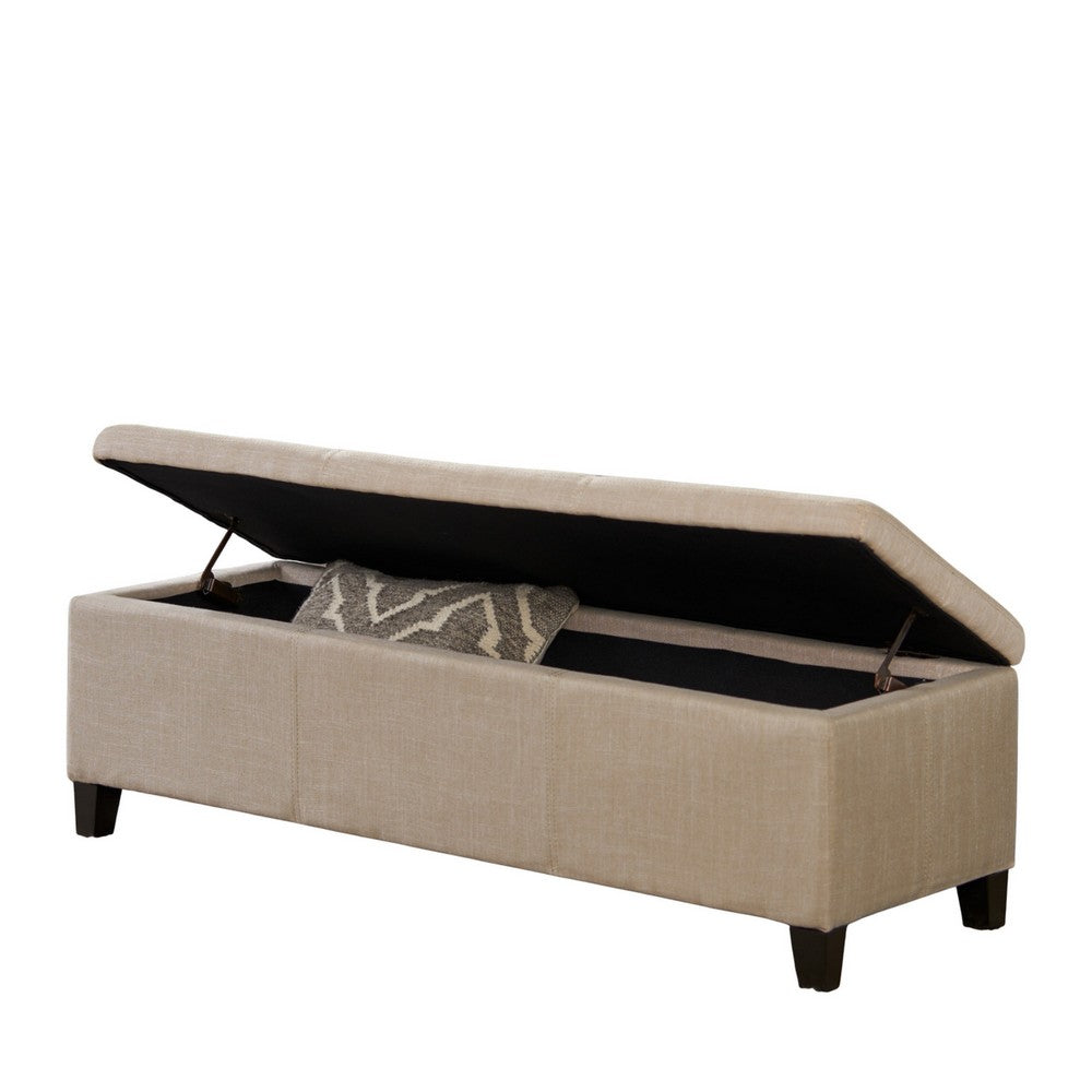 Benjara Elias Storage Ottoman Bench, Detailed Beige Faux Leather, 51 Inch