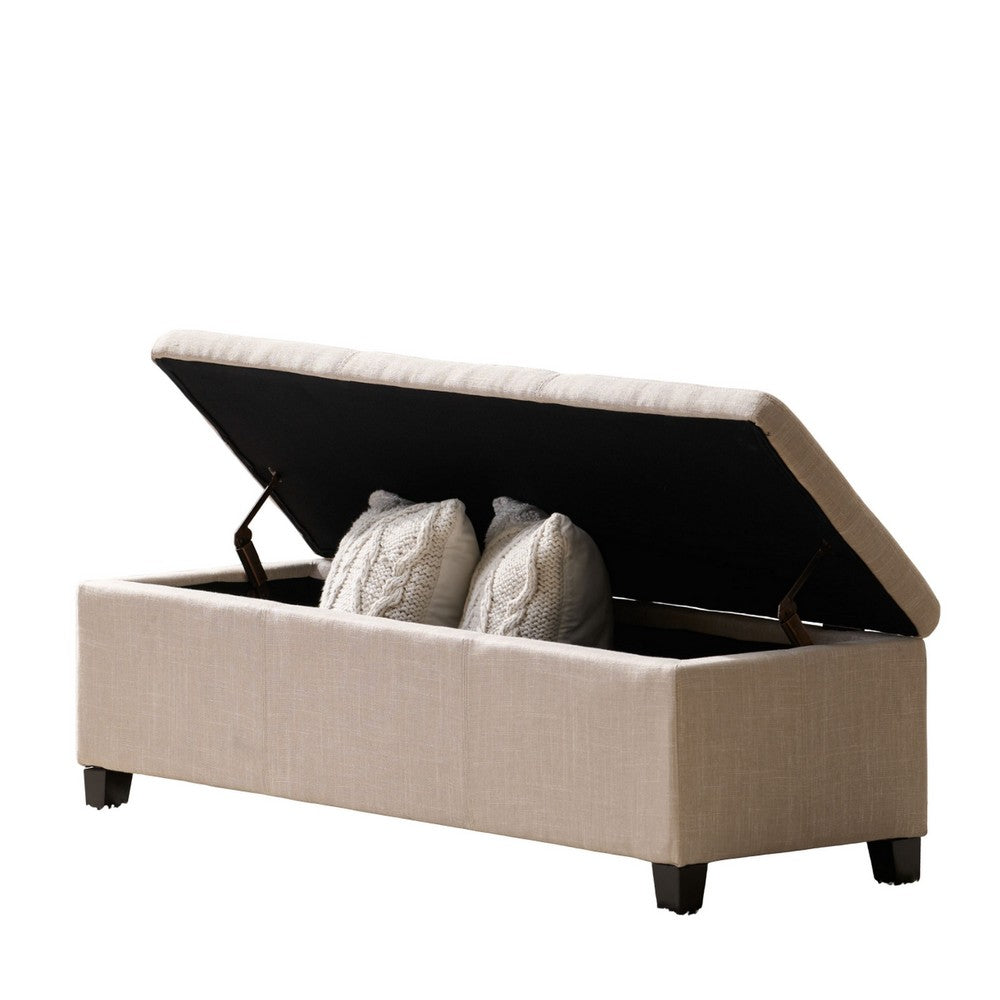 Benjara Elias Storage Ottoman Bench, Detailed Beige Faux Leather, 51 Inch