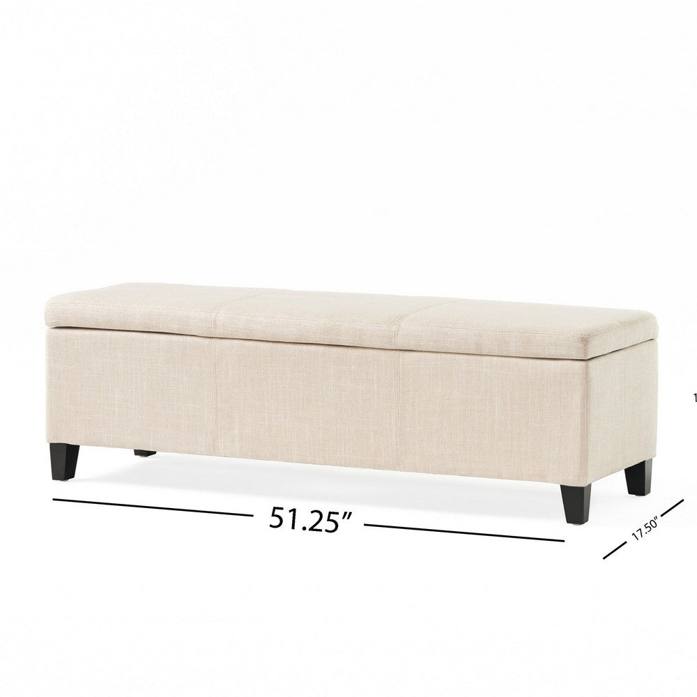 Benjara Elias Storage Ottoman Bench, Detailed Beige Faux Leather, 51 Inch