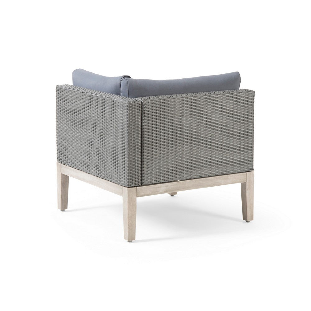 Benjara Loft Modular Corner Sofa Chair, Light Gray Acacia Wood, Rattan 29 Inch