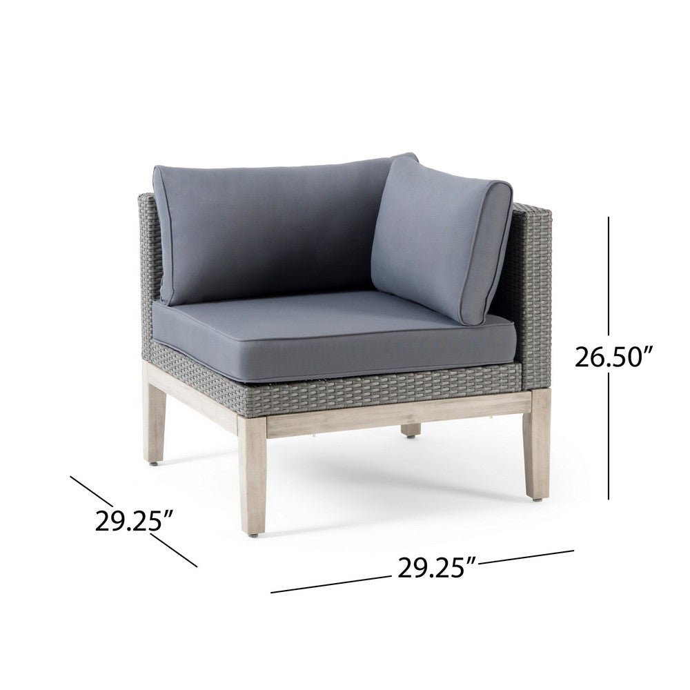 Benjara Loft Modular Corner Sofa Chair, Light Gray Acacia Wood, Rattan 29 Inch