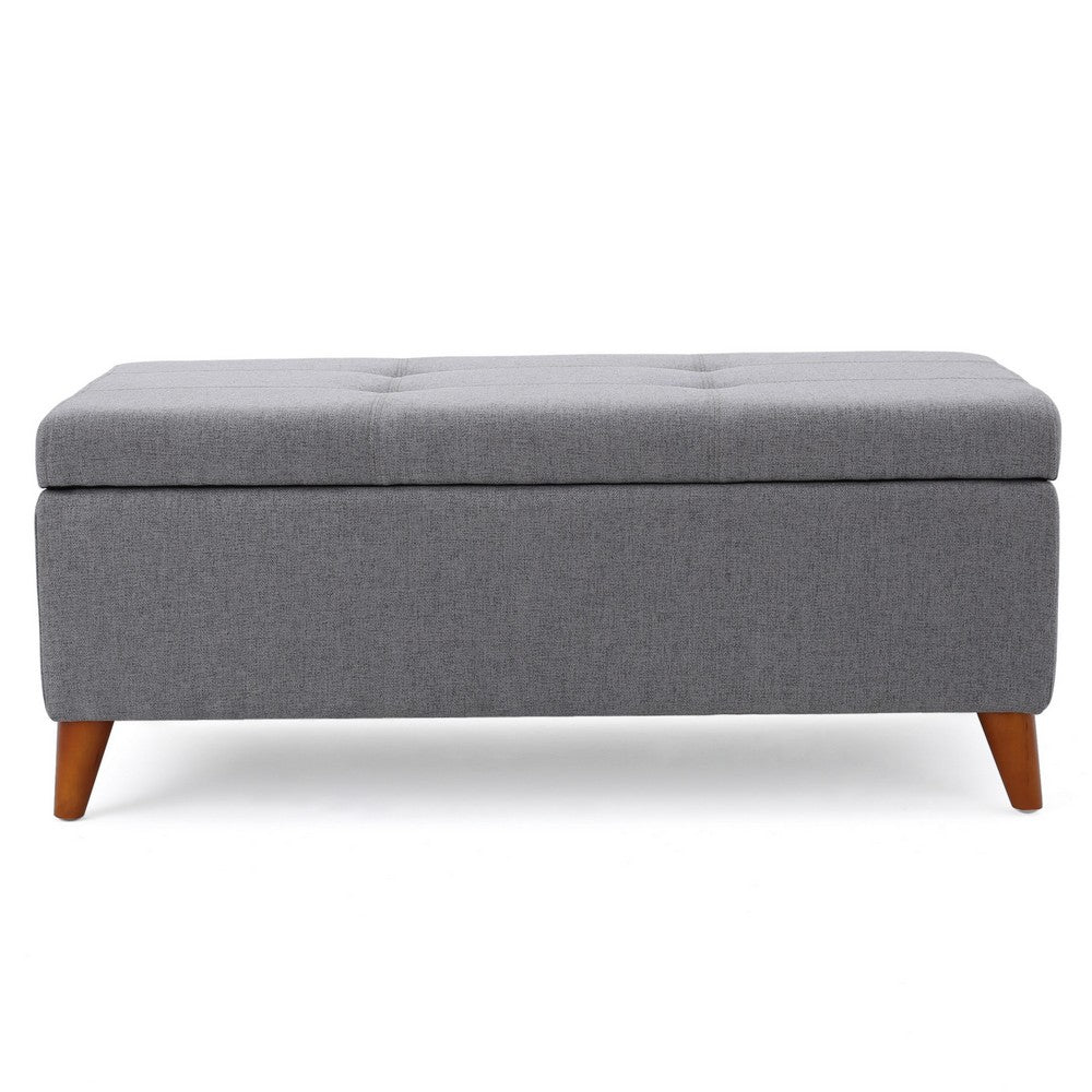 Benjara Storage Ottoman Bench, Gray Fabric Cushions, Brown Wood Legs, 38 Inch