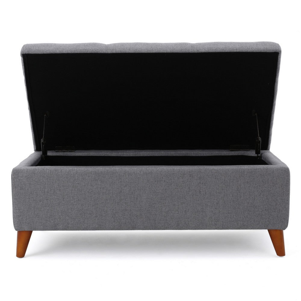 Benjara Storage Ottoman Bench, Gray Fabric Cushions, Brown Wood Legs, 38 Inch
