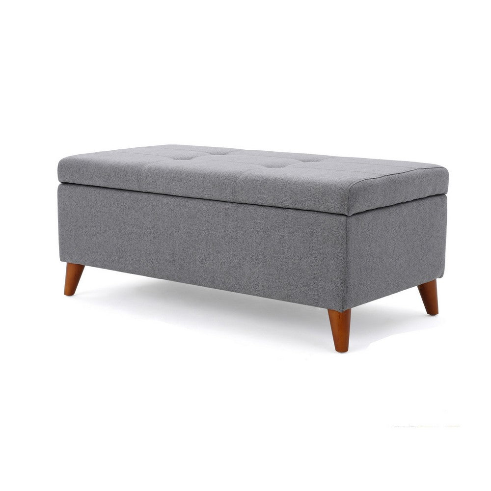Benjara Storage Ottoman Bench, Gray Fabric Cushions, Brown Wood Legs, 38 Inch