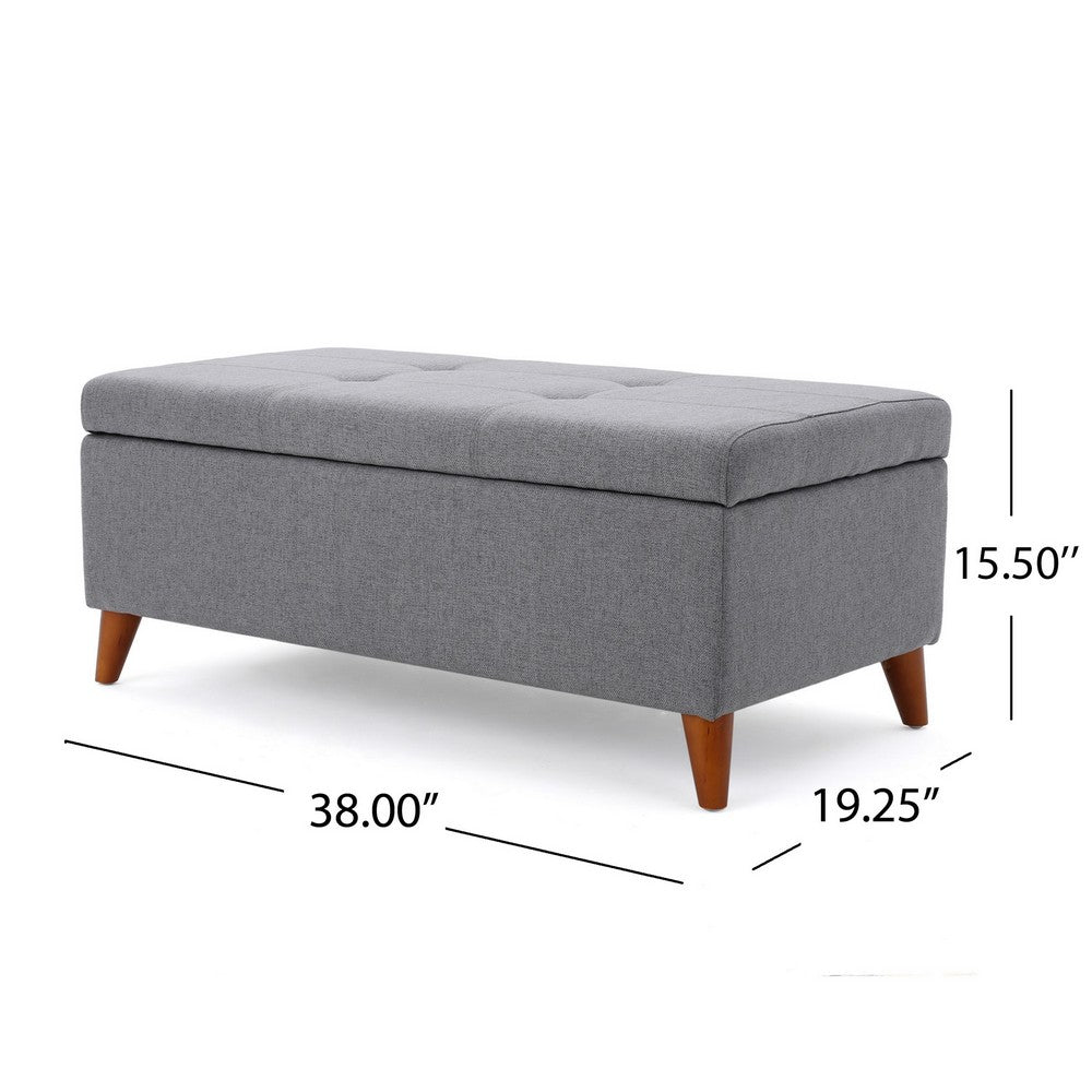 Benjara Storage Ottoman Bench, Gray Fabric Cushions, Brown Wood Legs, 38 Inch